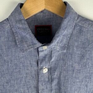 UNTUCKit Vin Santo Mens Medium Blue Linen Button Down Shirt Blue